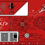 AI developer news roundup for October 13, 2026 — broadcast, code and circuit motifs in crimson red, black and white