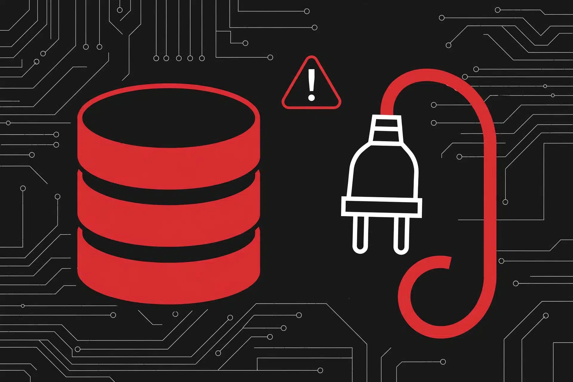 Flat vector illustration of a database with a disconnected plug, representing the WordPress error establishing a database connection