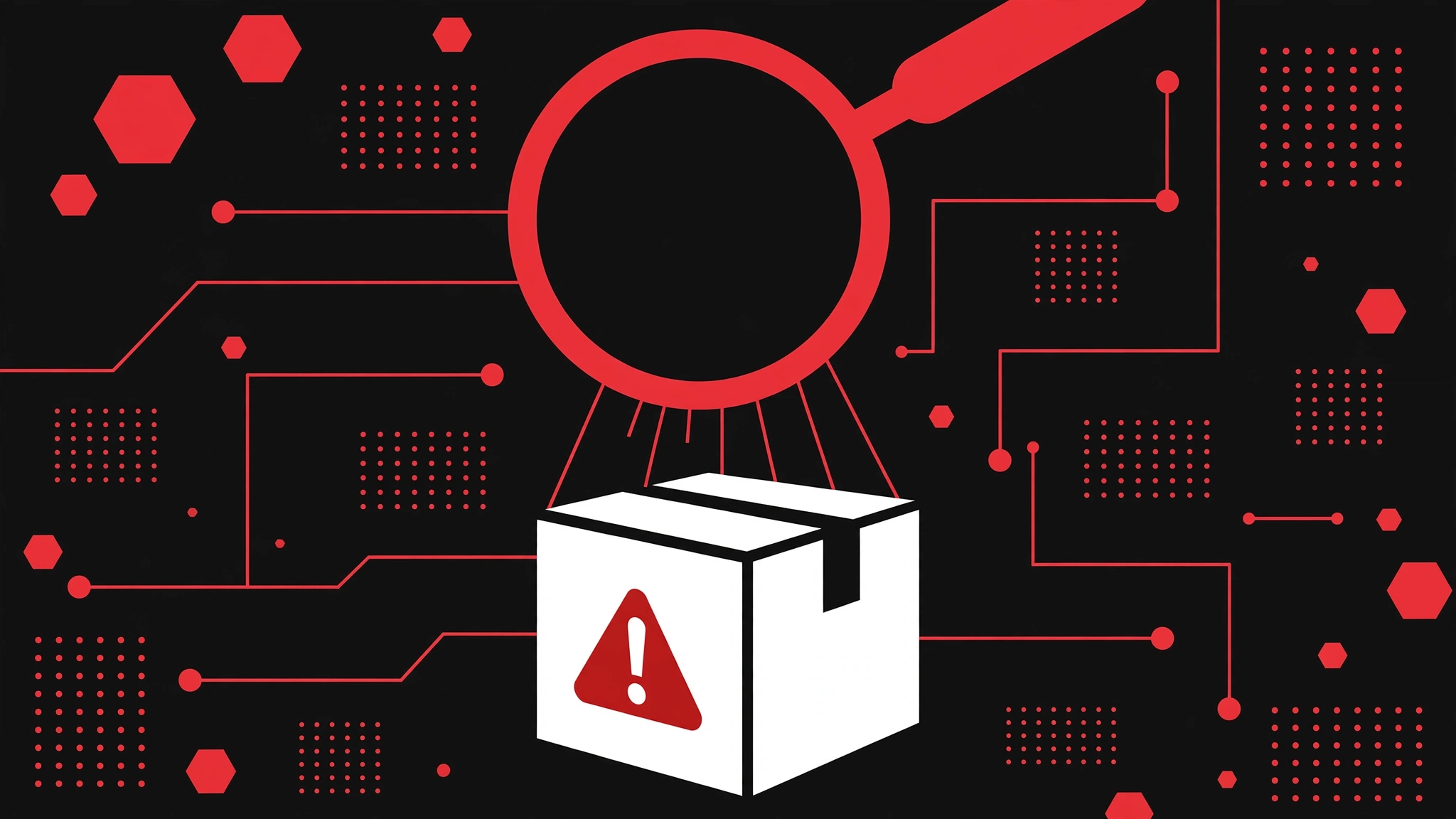 imgdecode npm malware — flat vector illustration of a malicious package being inspected in brand colors