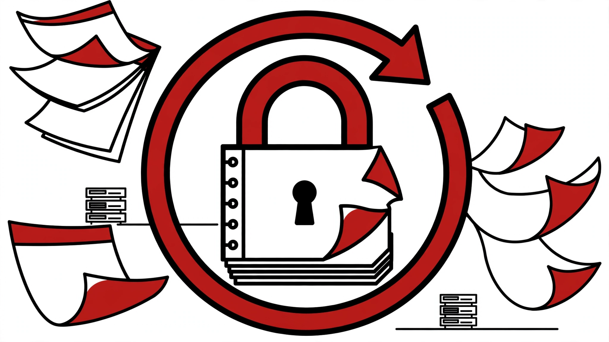 Flat vector illustration of letsencrypt 64 day certificates renewal cycle on a server