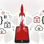 Flat vector illustration of a Next.js PWA launching from a smartphone