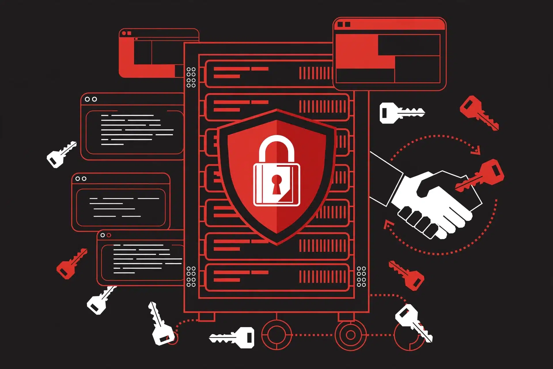 OpenSSH 10.6 upgrade checklist: server rack with padlock and key-exchange motifs